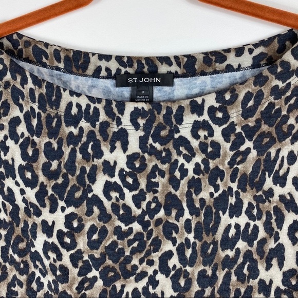 St. John Leopard/Cheetah Print Boatneck Tee Sz P - Picture 5 of 15